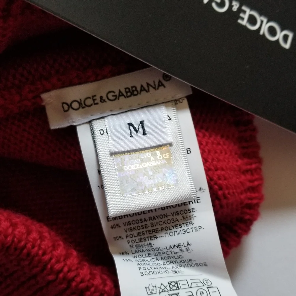 Dolce & Gabbana Kids Knit Wool Applique Pom Pom Beanie Red Size M Medium…
